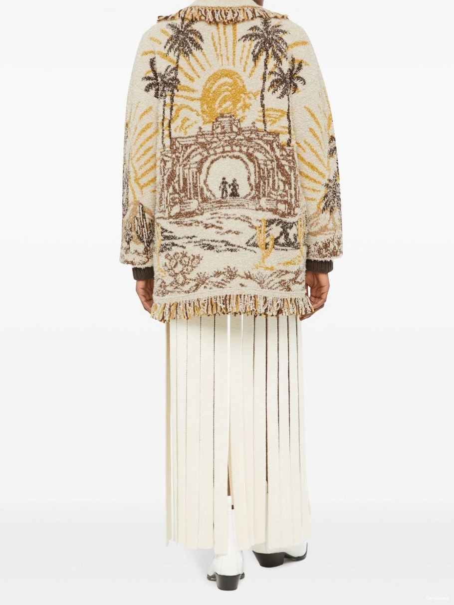 Affordable cardigan patterned-jacquard Women Alanui fringed-edge 0325